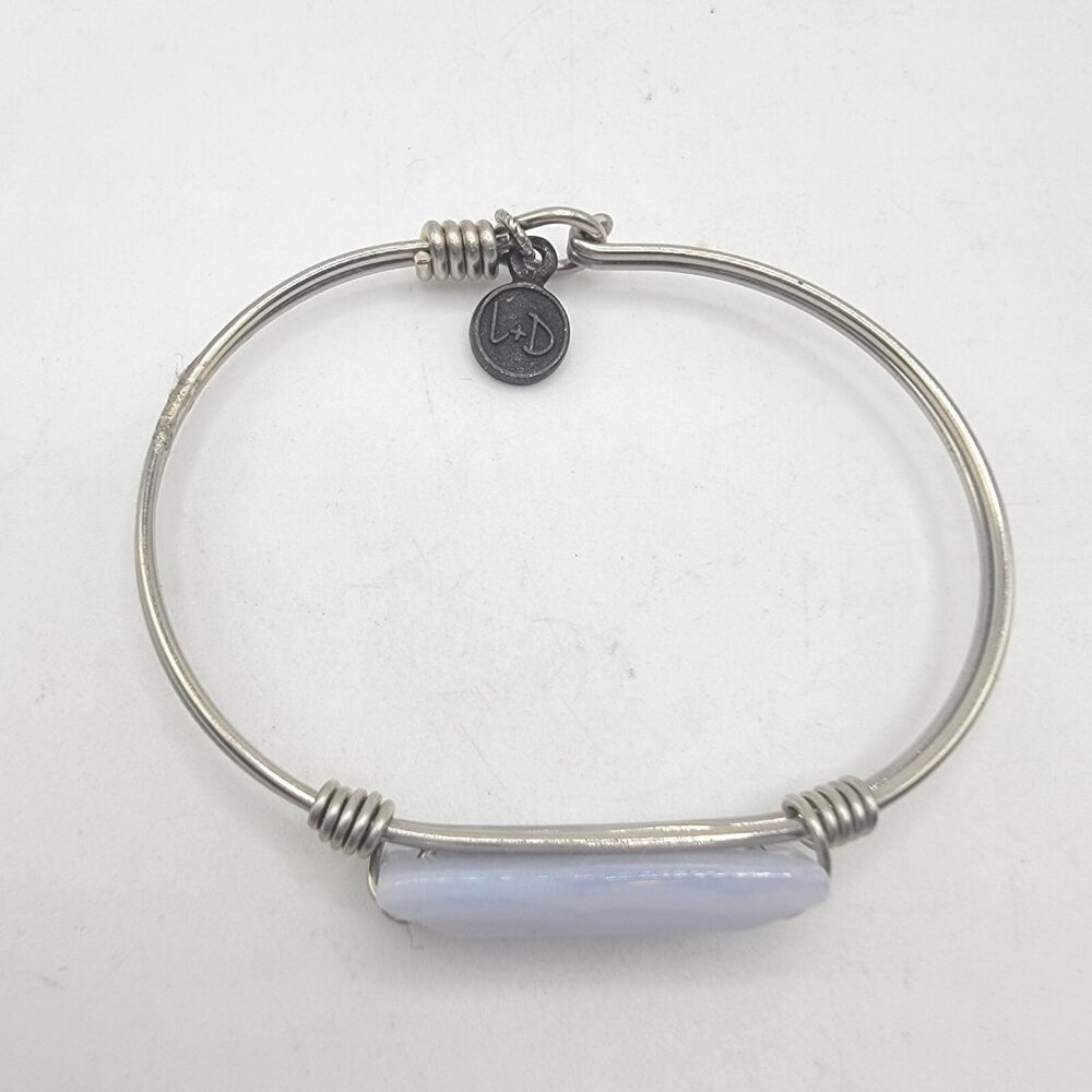 L & D Born In USA Pale Blue Bar Silver‎ Tone Bangle Bracelet